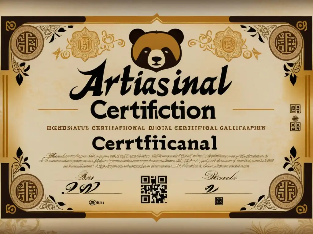 Una certificación artesanal digital de elegancia atemporal en tonos sepia, con caligrafía e intrincados detalles de filigrana