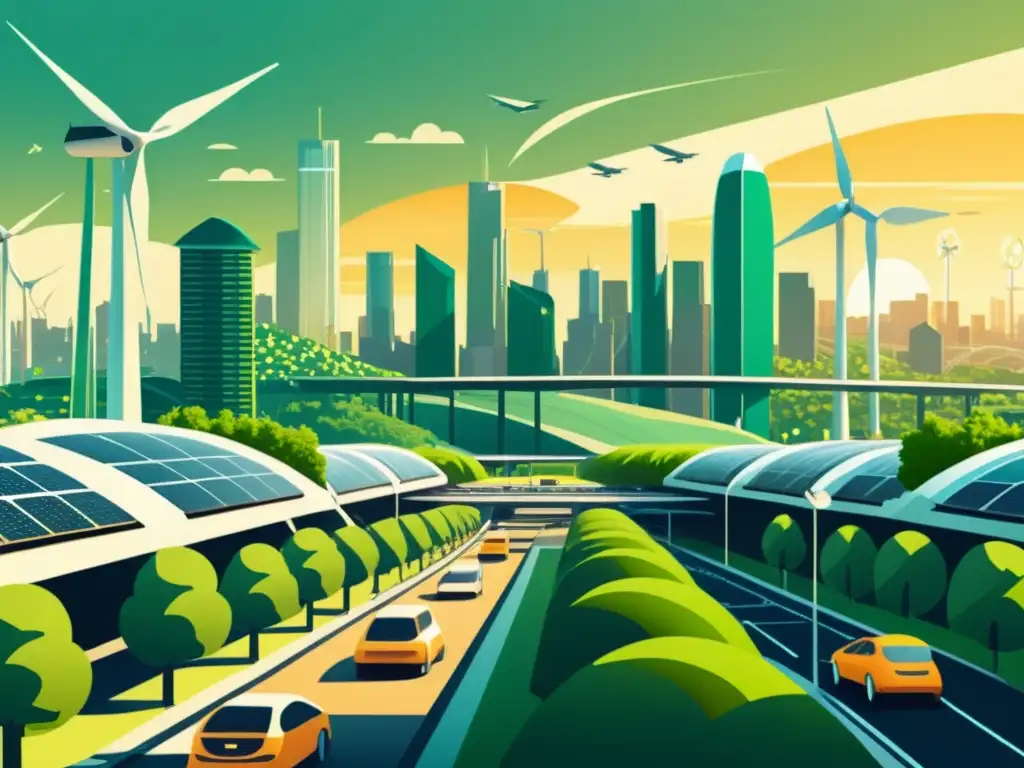 Una ciudad futurista con energías renovables y artesanía digital