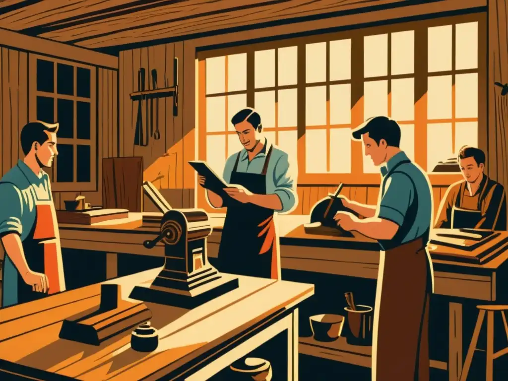 Confluencia de storytelling y artesanía en un taller de madera vintage al atardecer