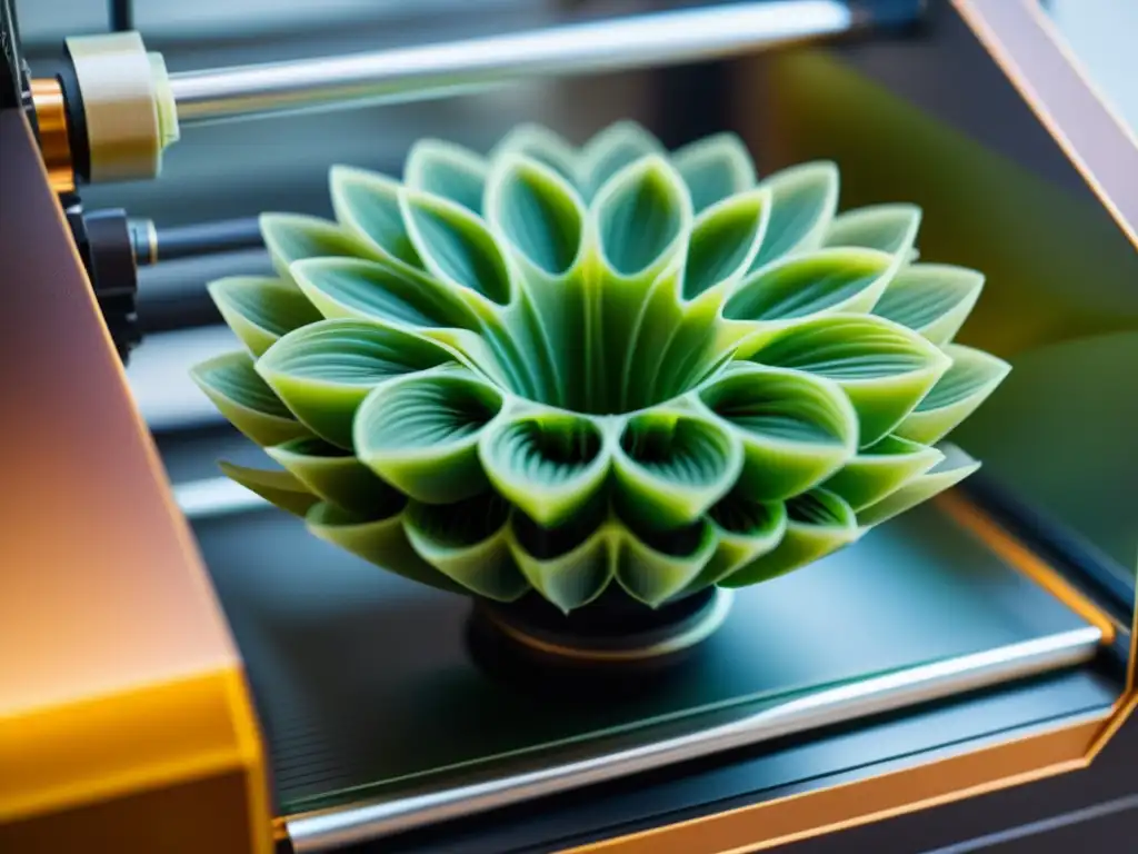 Un 3D printer crea delicados filamentos vegetales para impresión 3D, fusionando artesanía tradicional con tecnología moderna