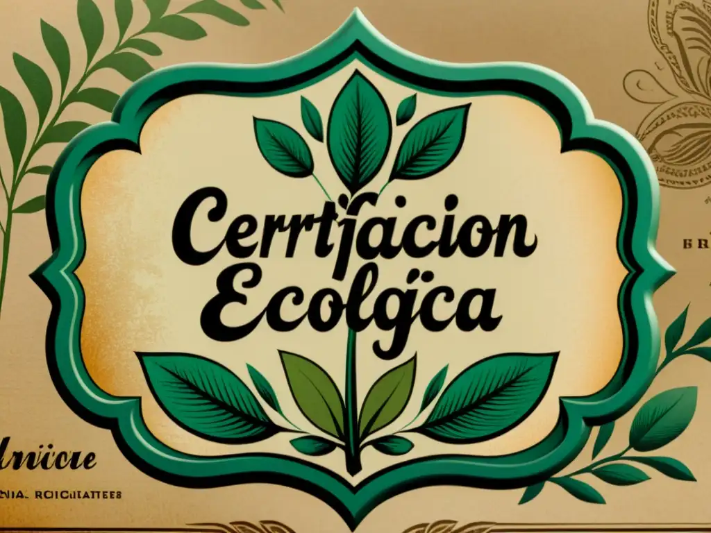 Detallada etiqueta ecológica en arte digital artesanal con significado y autenticidad en tonos terrosos