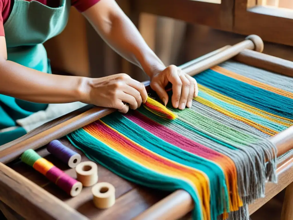 Artesanía textil: manos expertas tejiendo patrón tradicional Detalle de artesano tejiendo a mano, reflejando la artesanía digital en la era digital con dedicación atemporal