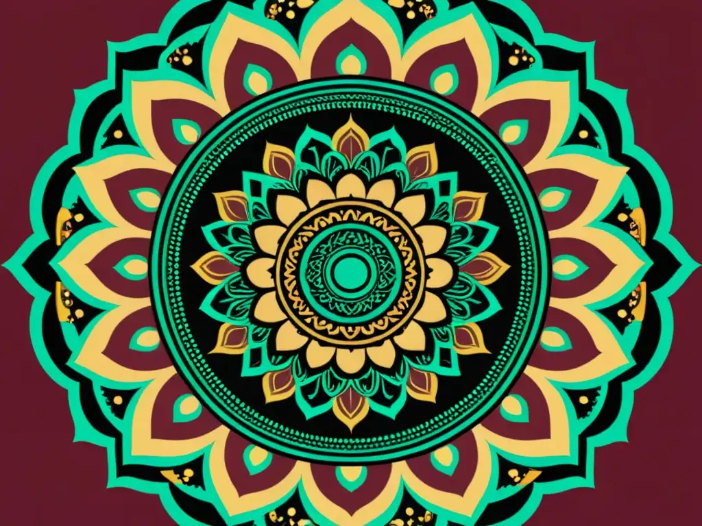 Detalle de mandala vintage digital con significado marca y rica paleta de colores, evocando elegancia atemporal y profundidad cultural