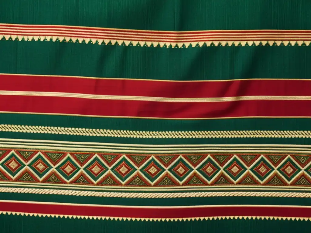 Detalle de estampado textil tradicional en tonos tierra y geometría intrincada