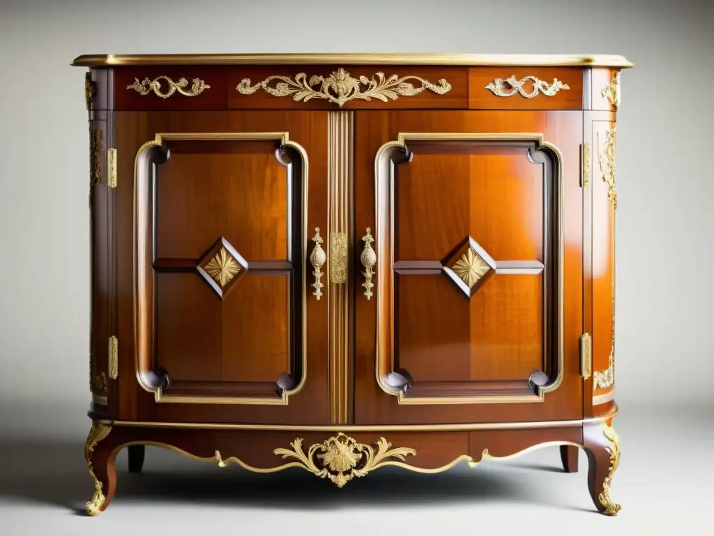 Detalle de ebanistería francesa influencia interfaz usuario: gabinete de madera con diseño elegante y cálido