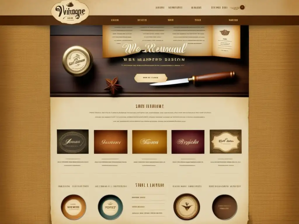Diseño web vintage de productos artesanales en tonos cálidos Diseño web responsive para artesanías: Una web vintage con detalles artesanales y una paleta cálida que exuda encanto y nostalgia
