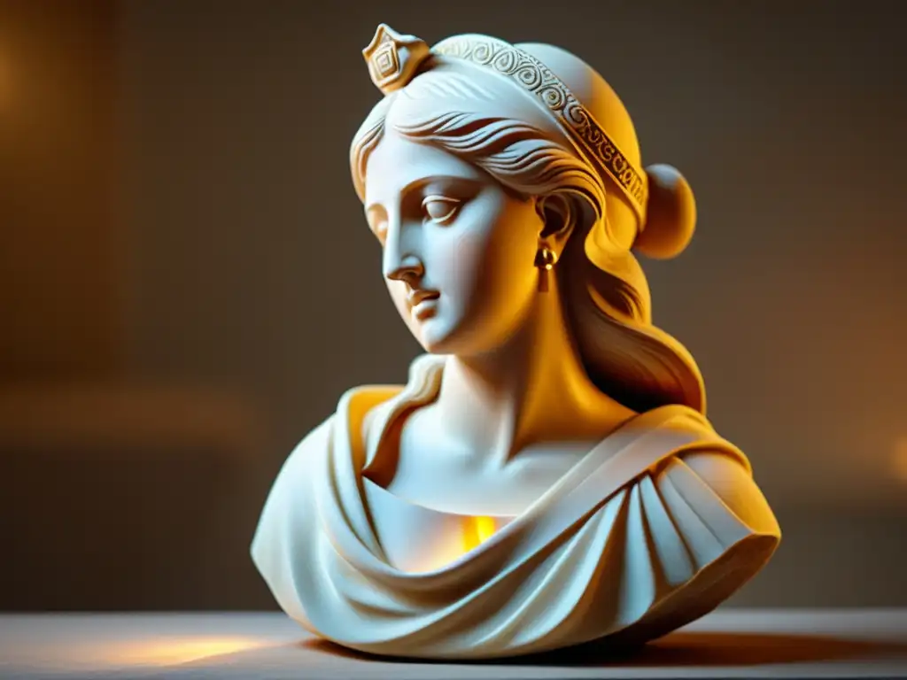 Escaneo 3D de una escultura de arcilla vintage de una diosa griega, con detalles intrincados y una atmósfera de arte tradicional