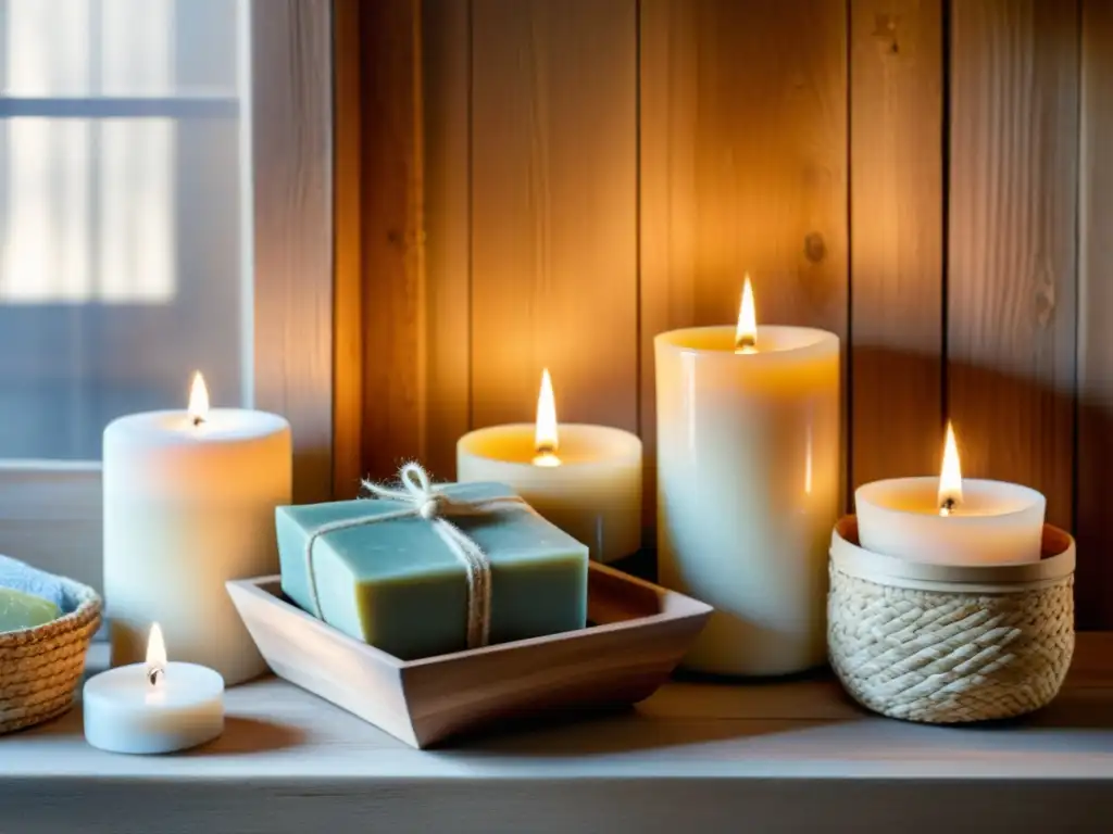 Una escena acogedora de productos artesanales estacionales en una mesa rústica, iluminada por la suave luz natural