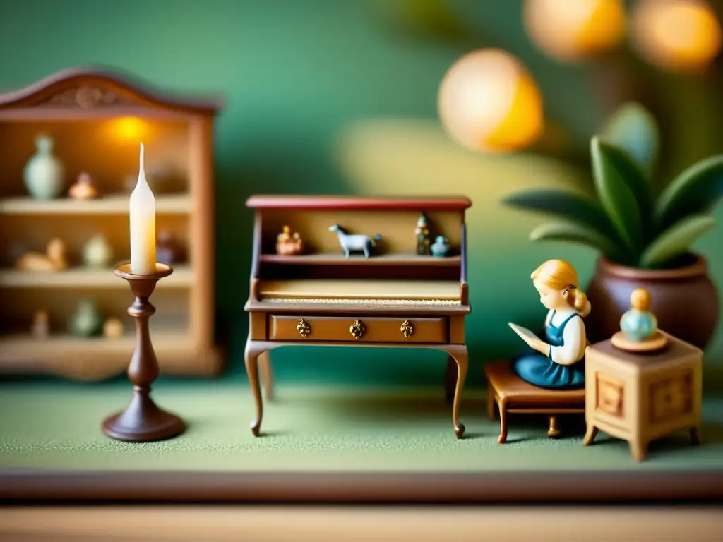 Una escena artesanal en miniatura, con detalles intrincados y una iluminación cálida que evoca nostalgia