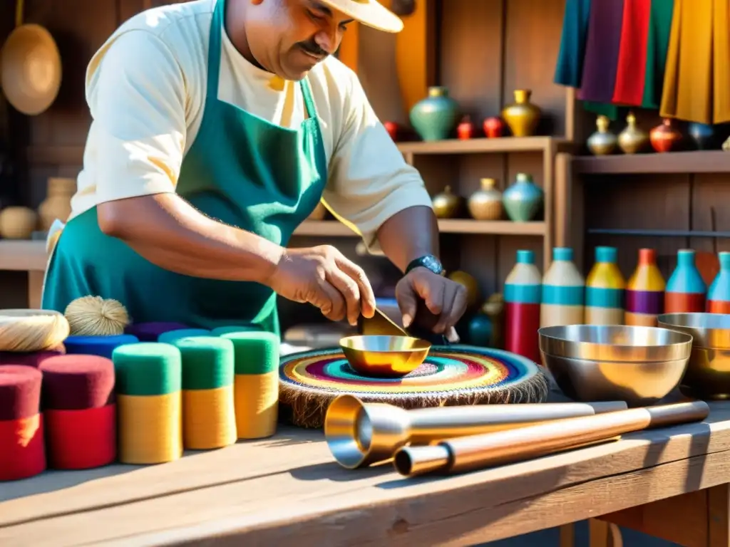 Escena de mercado vintage con artesanía tradicional en marketing digital: colores vivos y calidez artesanal