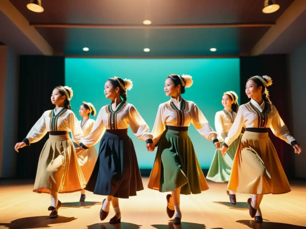 Estudiantes danzando en clases virtuales de danzas folclóricas, fusionando tradición y tecnología con gracia y colorido