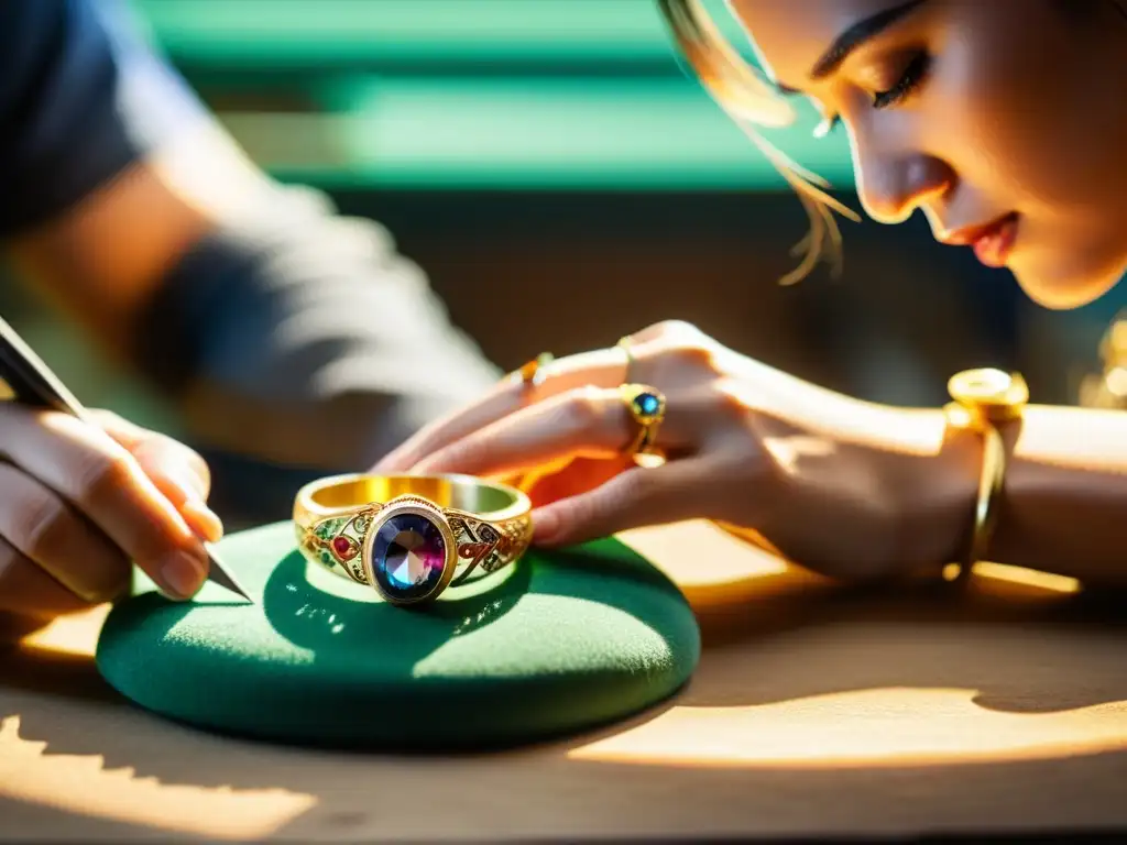 Un experto artesano crea un anillo de joyería con impresión 3D en un taller vintage