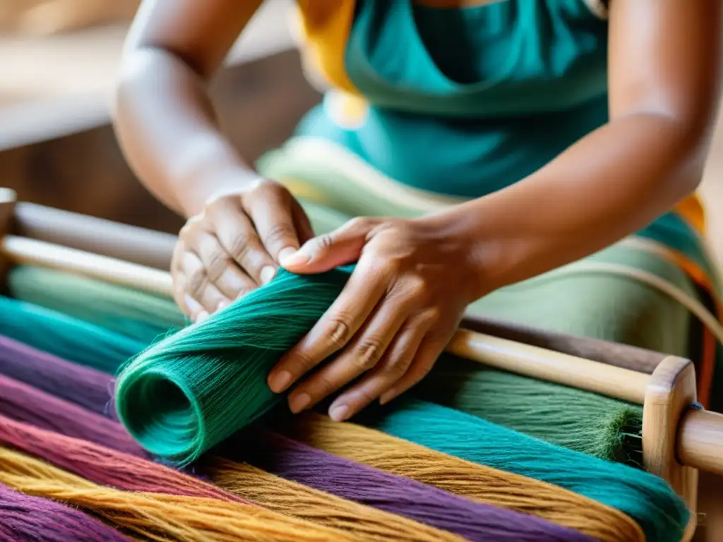 Un experto artesano entrelaza hábilmente fibras biodegradables para crear una hermosa artesanía tradicional