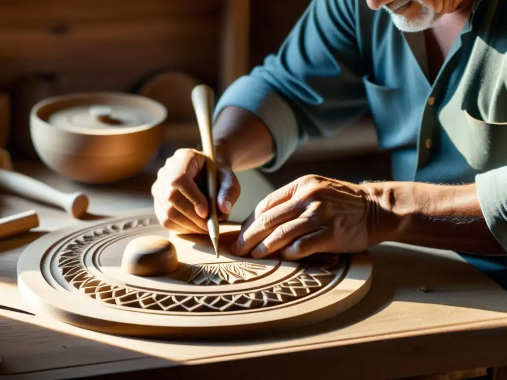 Un experto artesano fabrica un instrumento musical tradicional con cuidado y destreza