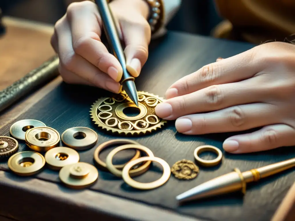 Un experto artesano crea joyería personalizada en un taller vintage, reflejando tradición y artesanía