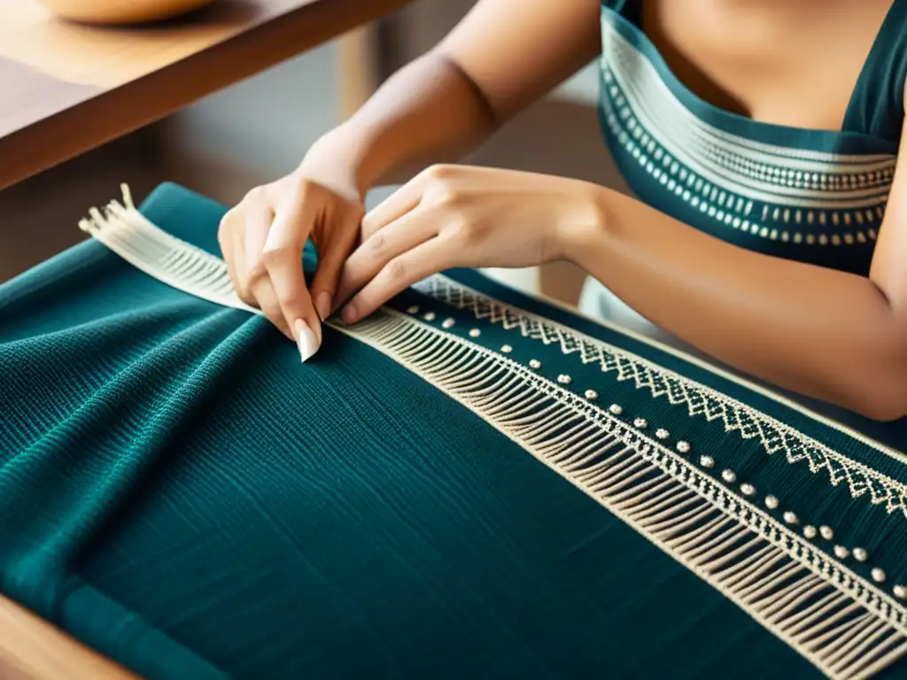 Un experto artesano teje patrones con innovaciones textiles inteligentes, fusionando tradición y tecnología en una imagen vintage de alta resolución