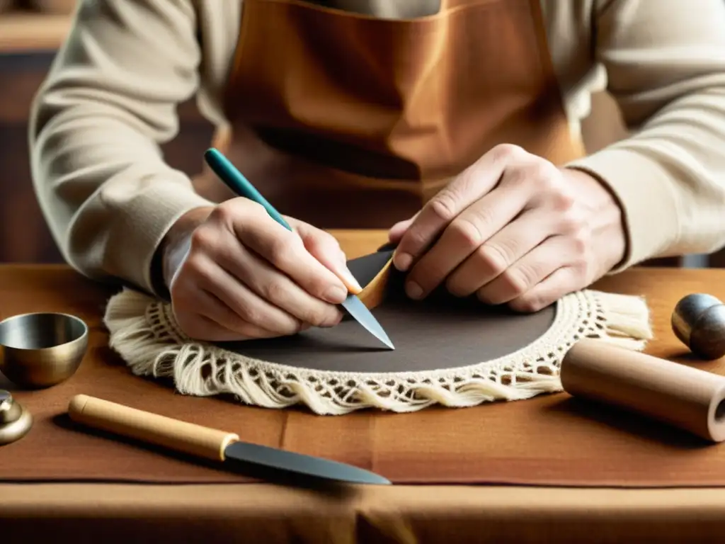 Un experto artesano labra una pieza a mano con dedicación y maestría en su taller rústico