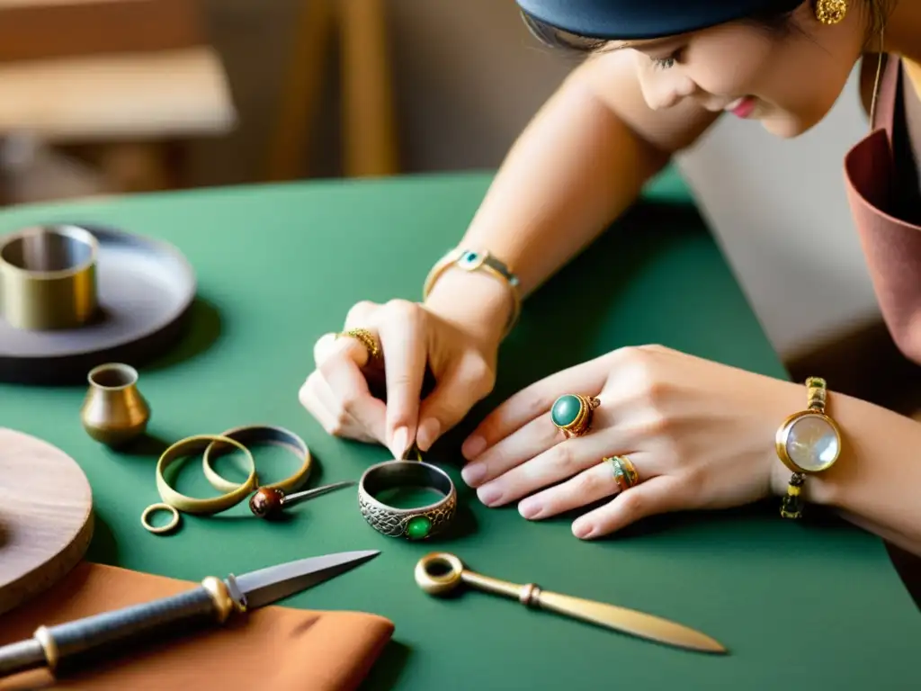 Un experto artesano crea joyería reciclada con herramientas vintage