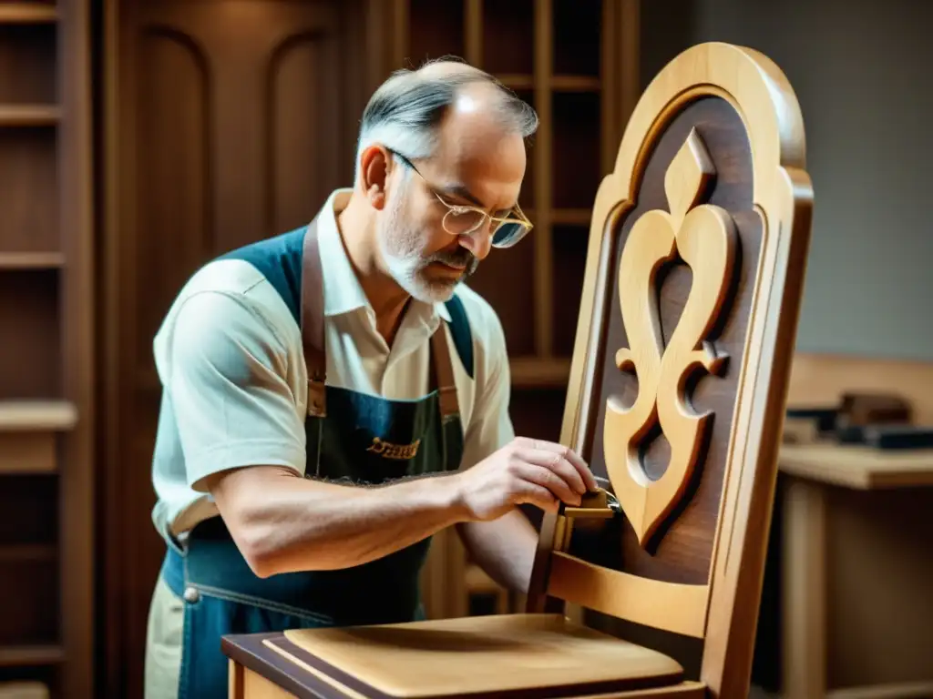 Escaneo 3D de silla antigua por maestro carpintero Un experto carpintero escanea minuciosamente una silla antigua con un escáner 3D, fusionando la restauración digital con la artesanía tradicional