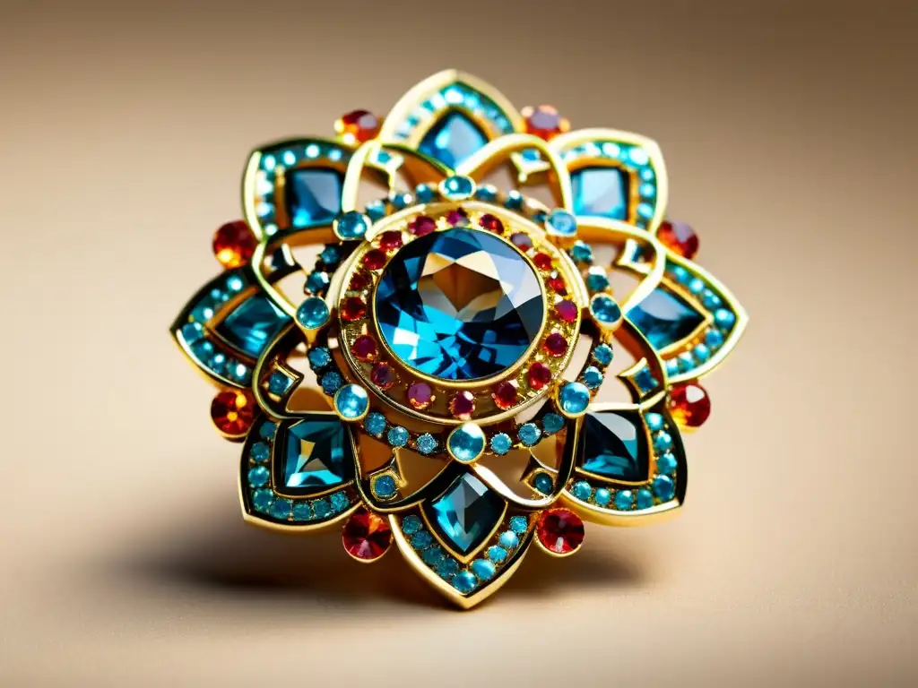 Una exquisita broche vintage con detalles de nanotecnología en joyería artesanal, destacando su elegancia atemporal y artesanía