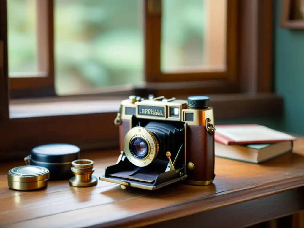 Cámara vintage junto a productos artesanales Una fotografía de productos artesanales coloridos capturada con una cámara vintage