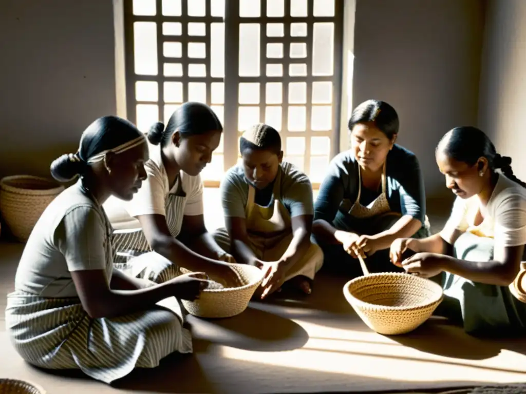 Un grupo de artesanos crea diversos productos a mano, mostrando la diversificación de habilidades en su comunidad artesanal