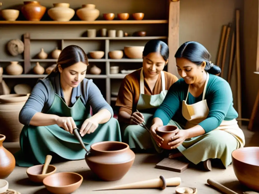 Grupo de artesanos en taller tradicional, colaborando en proyectos de artesanía tradicional, exudando tradición, artesanía y comunidad