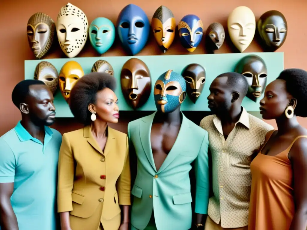 Artistas contemporáneos explorando máscaras africanas Un grupo de artistas contemporáneos discute y examina máscaras de cerámica africana