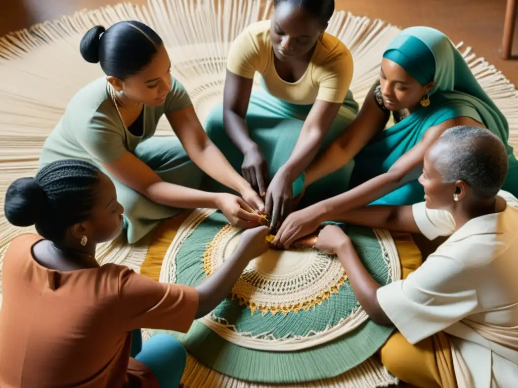 Un grupo diverso colabora en proyectos textiles en una escena evocativa