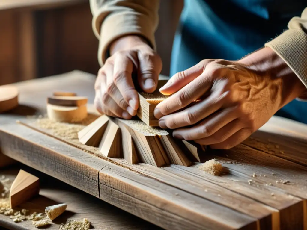 Un hábil artesano talla con detalle una pieza de madera vintage, resaltando su destreza