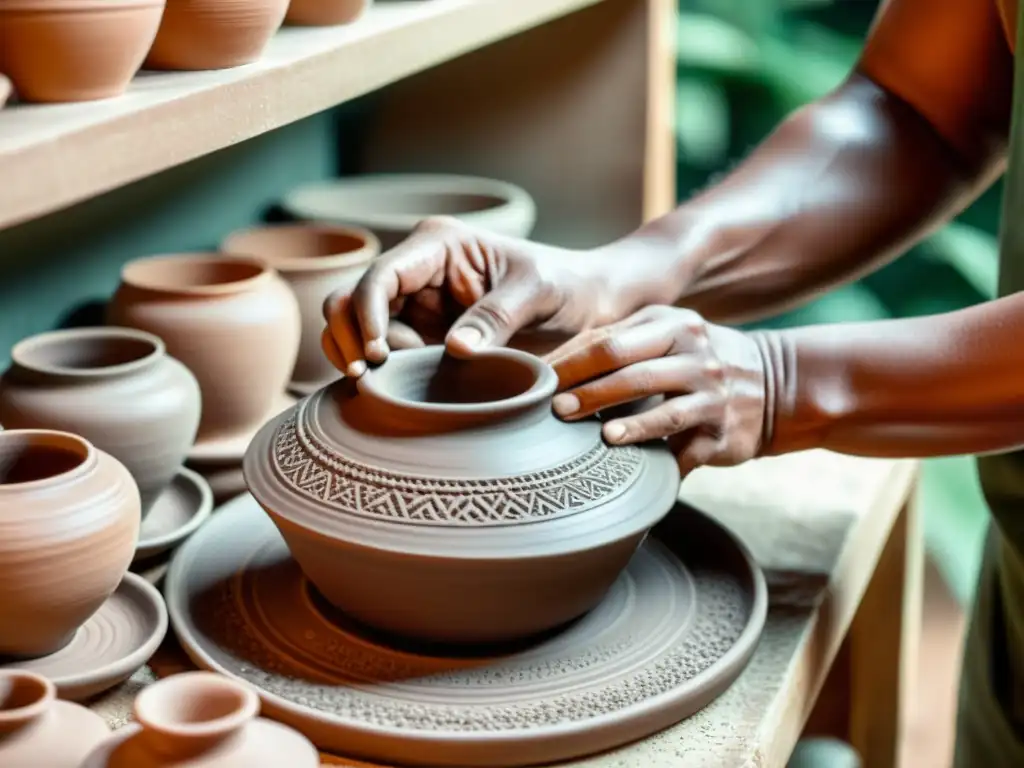 Un hábil artesano da forma a una pieza de cerámica tradicional con precisión y cuidado