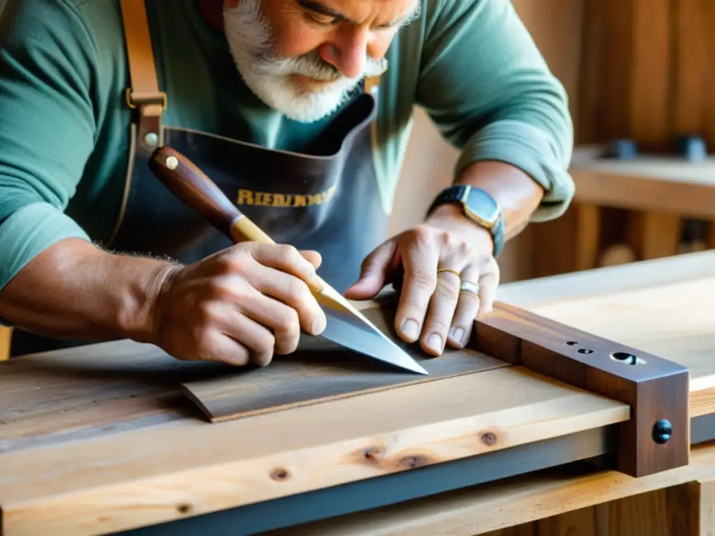 Un hábil artesano crea muebles ecológicos con energías renovables, destacando la artesanía y la conciencia ambiental