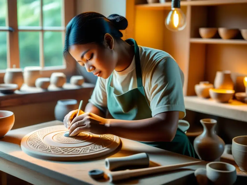 Un hábil artesano modela con precisión piezas de cerámica en un taller vintage, mostrando el potencial de la era digital en la creación de cerámica