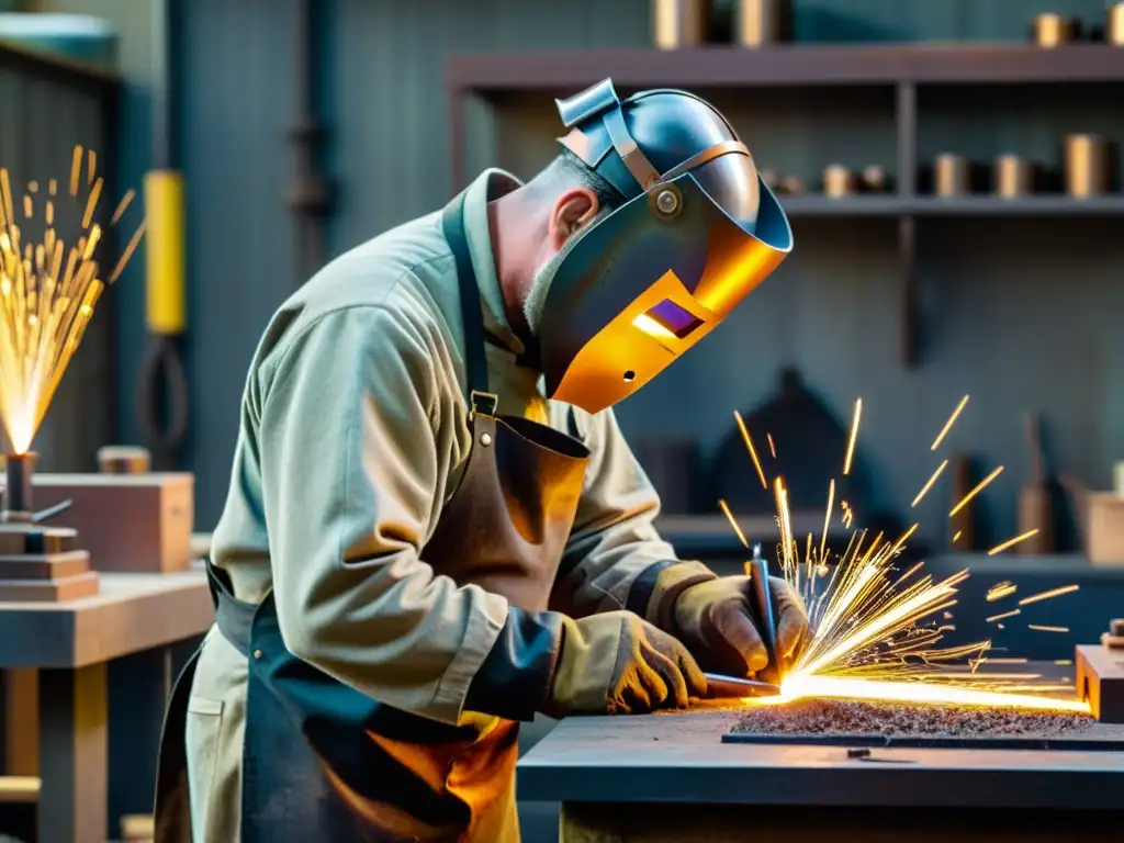 Un hábil artesano solda meticulosamente piezas de metal, creando una escultura impresionante