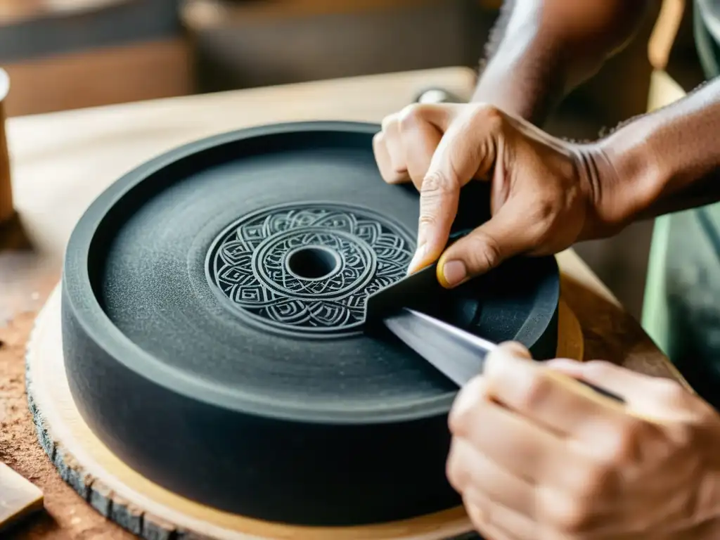 Un hábil artesano moldea con precisión una hermosa pieza de diseño artesanal con caucho reciclado