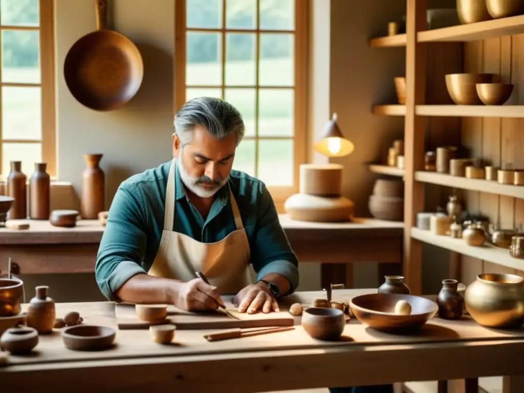 Un hábil artesano en su taller, dedicado a crear piezas únicas