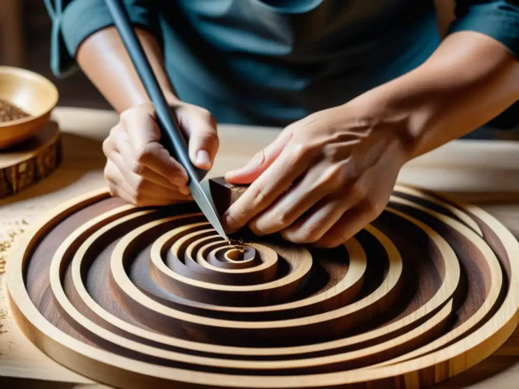 Un hábil artesano fusionando técnicas de tallado en madera, con un diseño vintage