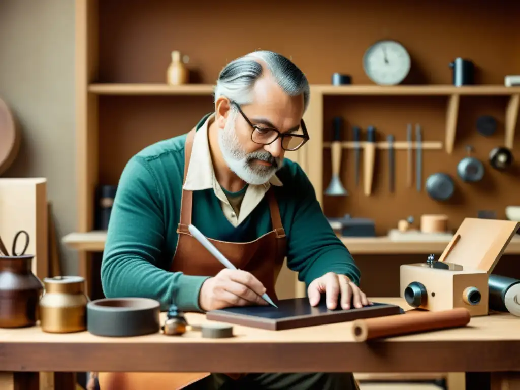 Un hábil artesano fusiona técnicas tradicionales y tecnología moderna, concentrado en crear una obra digital