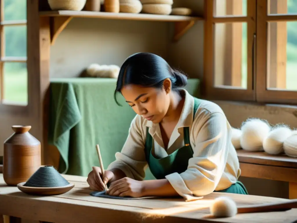 Un hábil artesano tejendo textiles tradicionales con materiales sostenibles, reflejando la sostenibilidad en artesanía tradicional