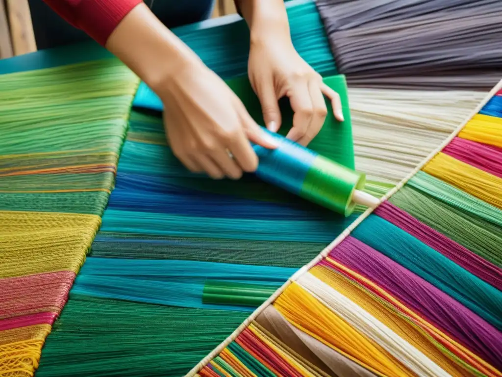 Las hábiles manos de un artesano transformando residuos en materiales artesanales, tejiendo un hermoso tapiz con plástico reciclado
