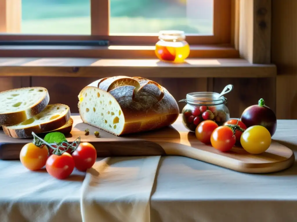 Una hermosa composición de alimentos artesanales capturada en una fotografía digital, en una rústica mesa de madera con elementos vintage