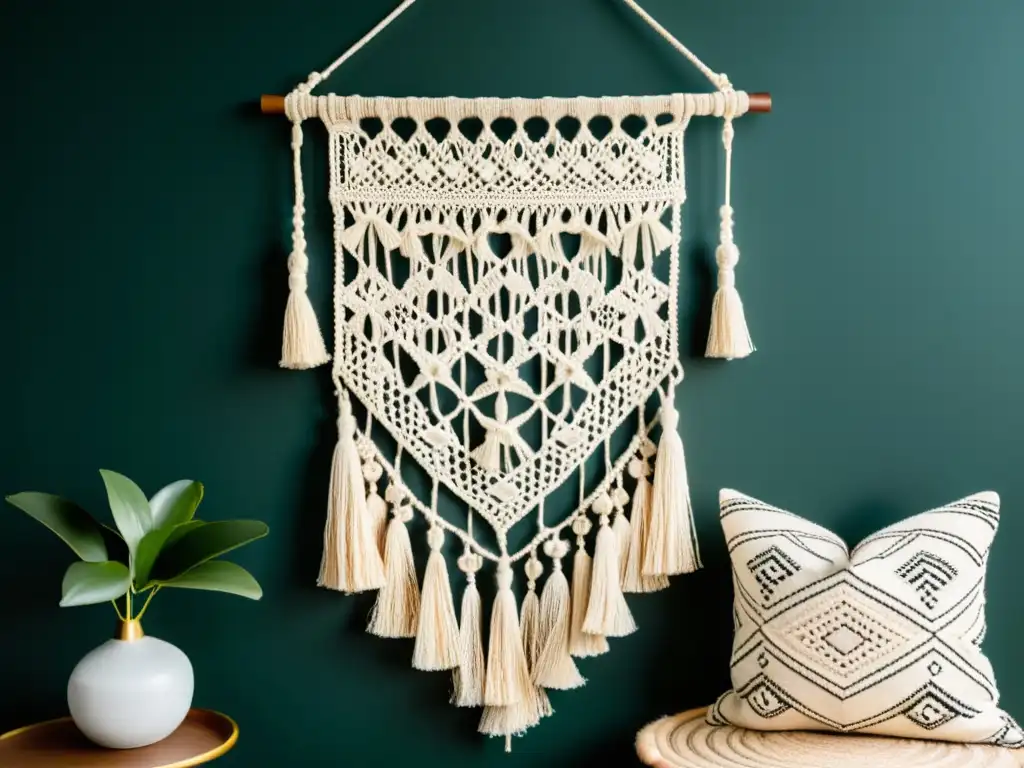 Una hermosa obra de macramé con patrones digitales para macramé artesanal, evocando nostalgia y artesanía tradicional