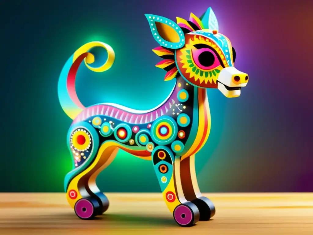 Una ilustración vintage de un alebrije mexicano con elementos robóticos modernos