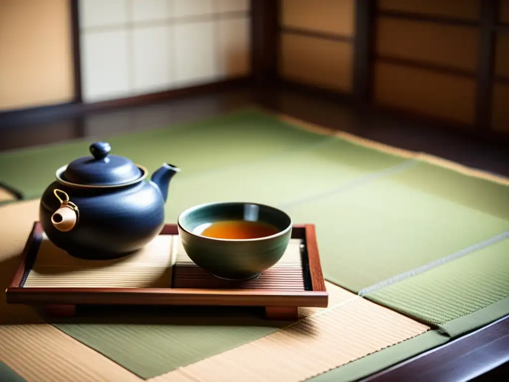 Imagen de una ceremonia del té japonesa tradicional con filtro vintage, resaltando la influencia artesanía japonesa diseño moderno