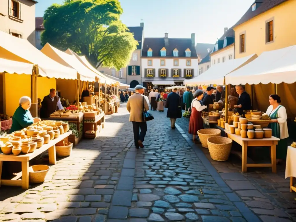 Imagen de mercado artesanal en plaza de pueblo con artesanía autóctona en turismo cultural