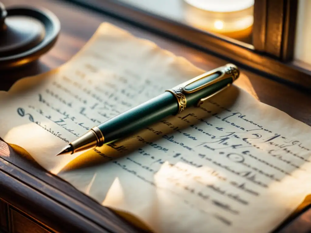 Una imagen nostálgica de una pluma de caligrafía vintage en un escritorio antiguo, evocando la caligrafía tradicional en la era digital