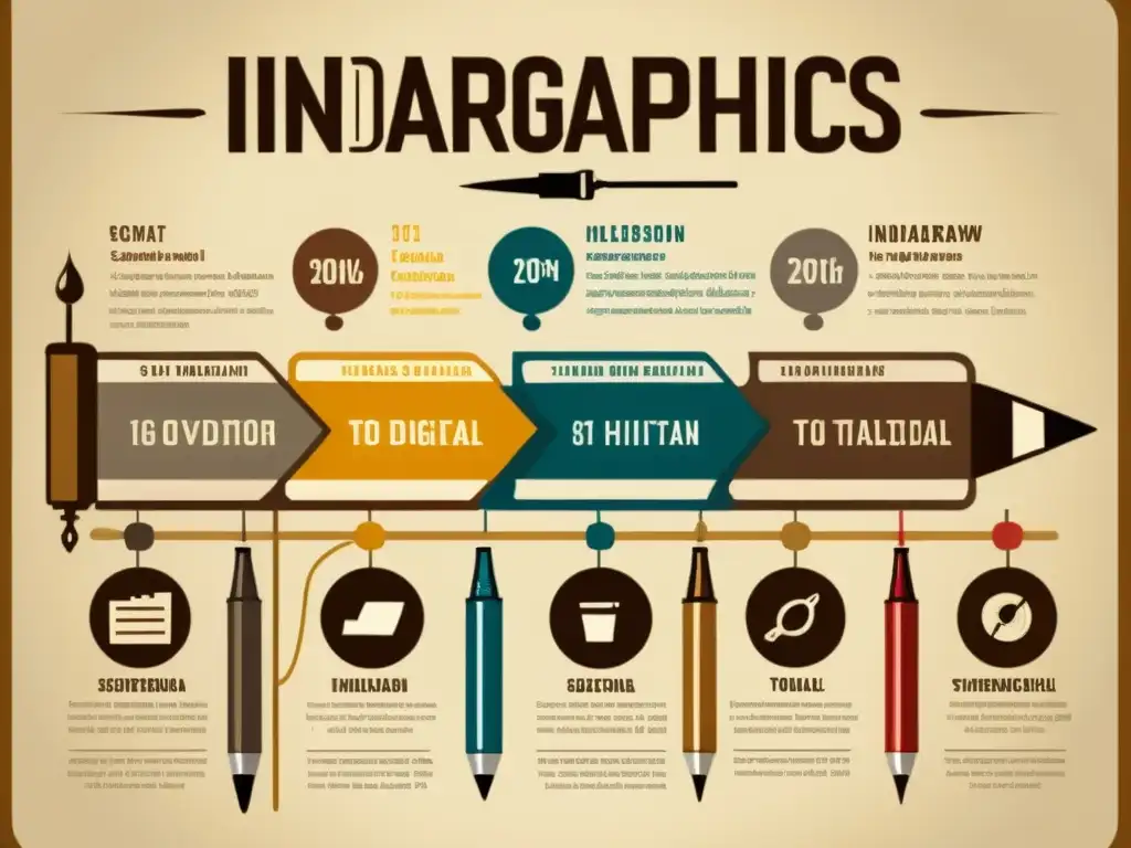 Infografías artesanales digitales: evolución desde lo tradicional a lo moderno, fusionando arte y tecnología en una encantadora paleta vintage