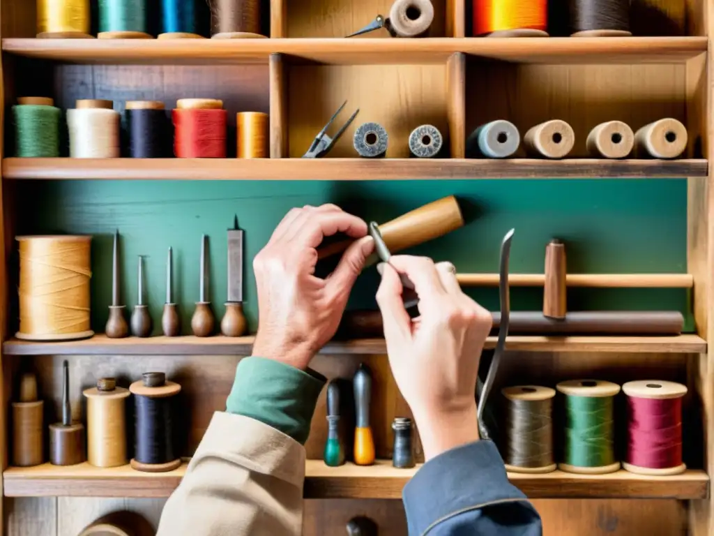 Intercambio de habilidades artesanales en un taller tradicional con herramientas vintage y atmósfera cálida de conocimiento compartido