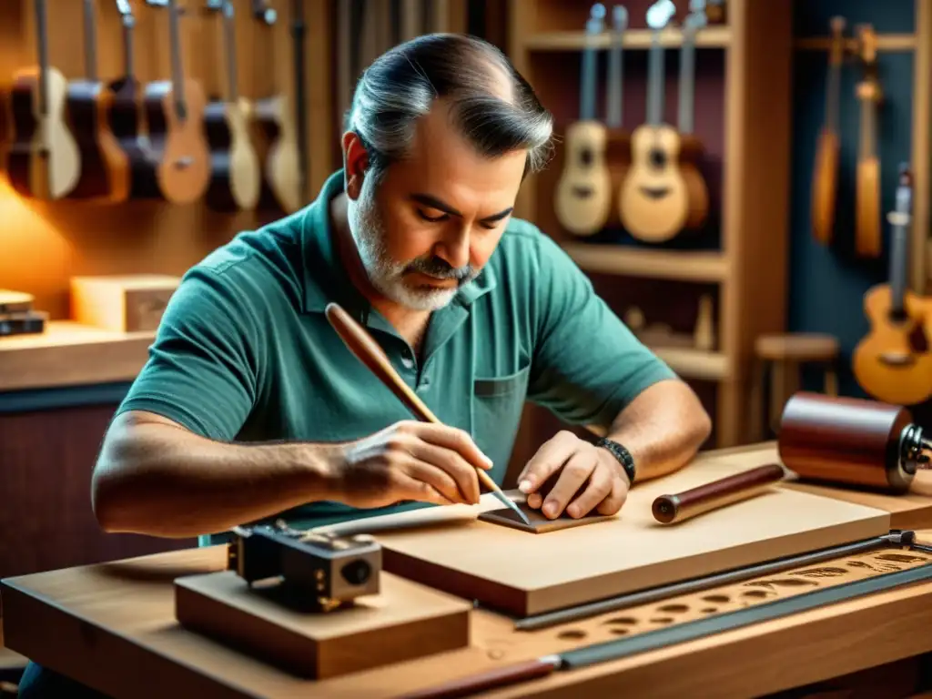 Un luthier experto utiliza tecnología CAD para crear meticulosamente un instrumento musical