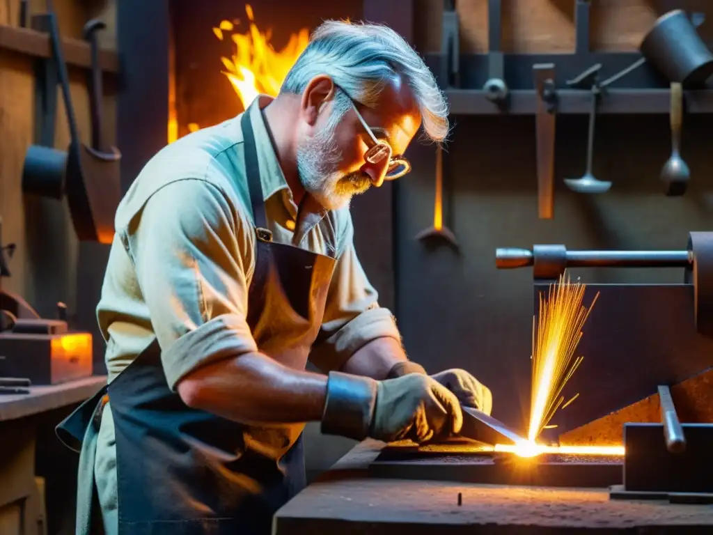 Un maestro herrero combina la artesanía tradicional con herramientas digitales para metal artesanal en su taller vintage